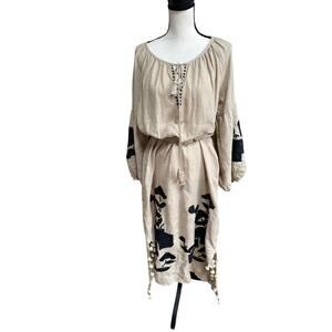 Benaras by Citrus 100% Linen Embroidered Maxi Dress – Size L – Retail $495